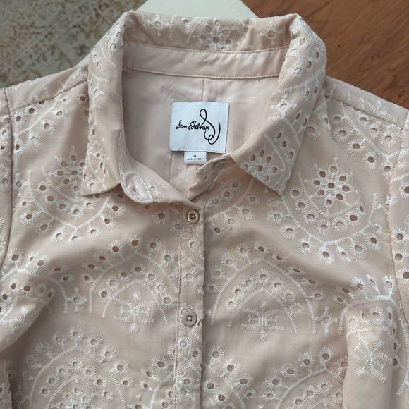 Sam Edelman Blush Pink Champagne Eyelet Puff Sleeve Belted Shirt Dress Wedding - Picture 4 of 6